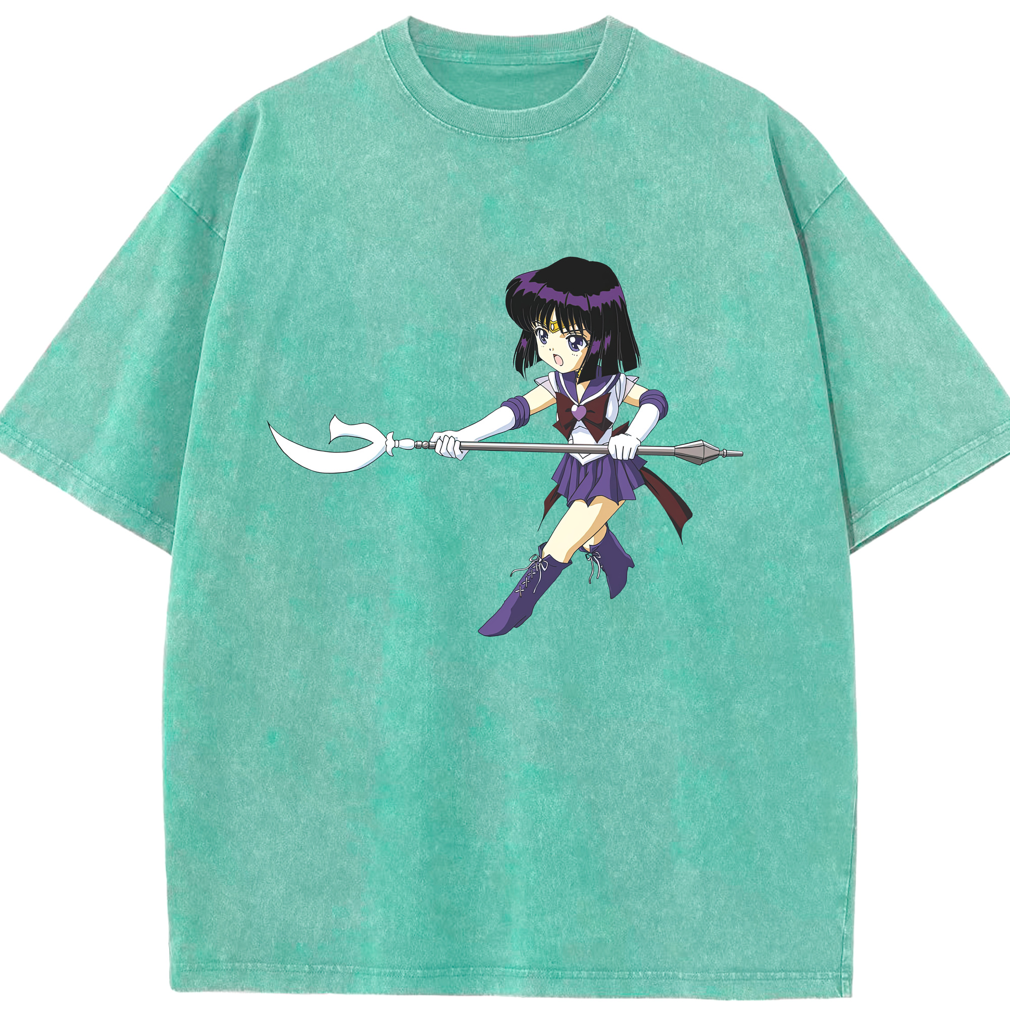 （画像用） 美少女戦士セーラームーン 土萠ほたる Sailor Moon Tomoe Hotaru （セーラーサターン；Sailor Saturn） 綿100% ヴィンテージ風 半袖Tシャツ（フロントプリント）
